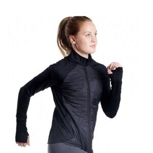 Oiselle Women’s Small Lightweight Flyout Full Zip Jacket Black Packable Bird